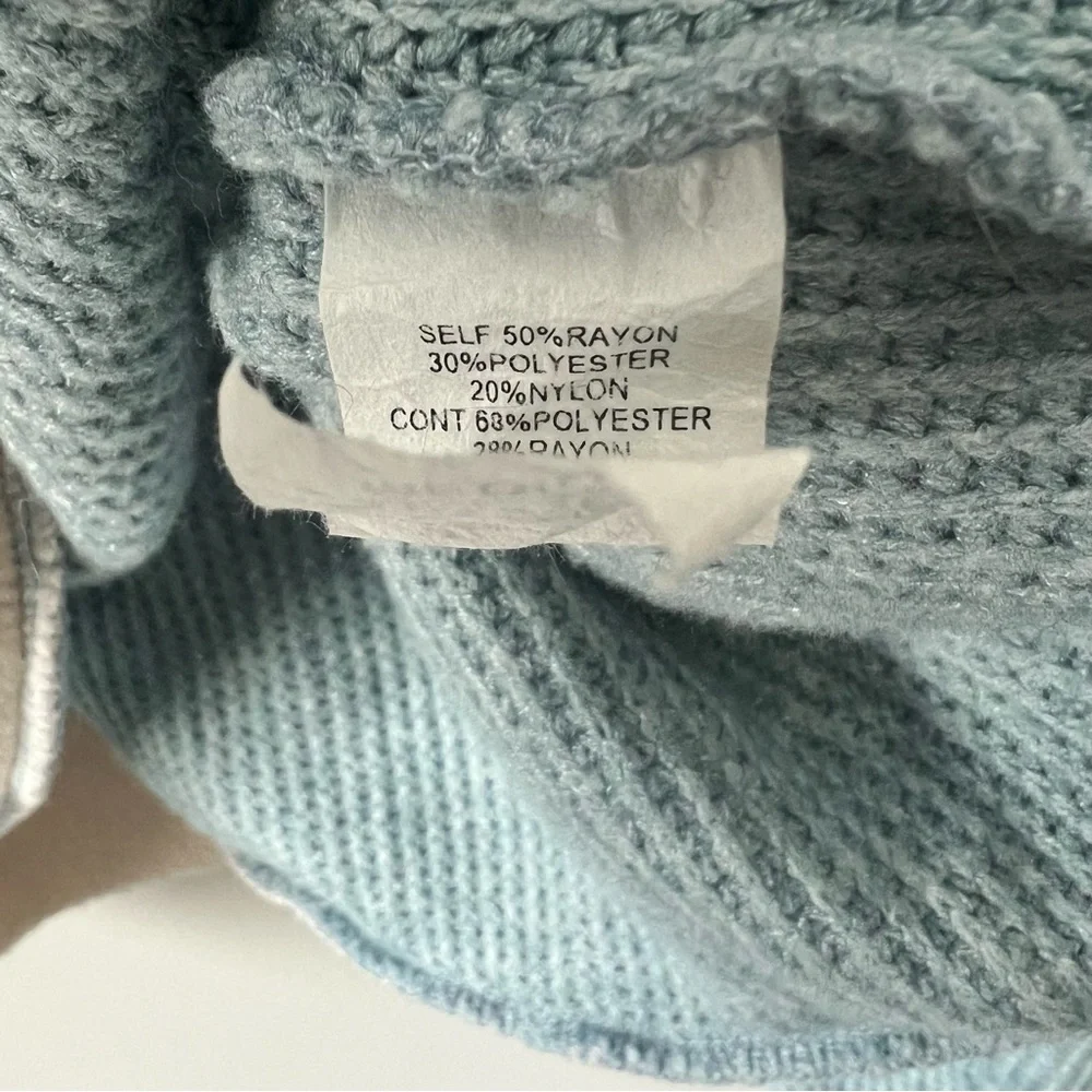 Women’s Blue and Cream Quarter-Zip Sweater, Size Medium, Waffle Sweater